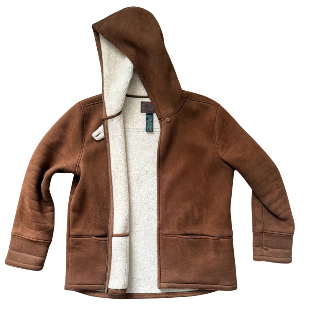 Lauren Ralph Lauren Brown Hooded Suede Pea Coat